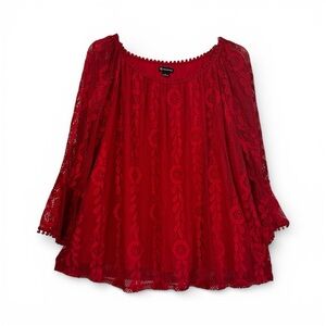 New Directions Vibrant Red Lace Blouse